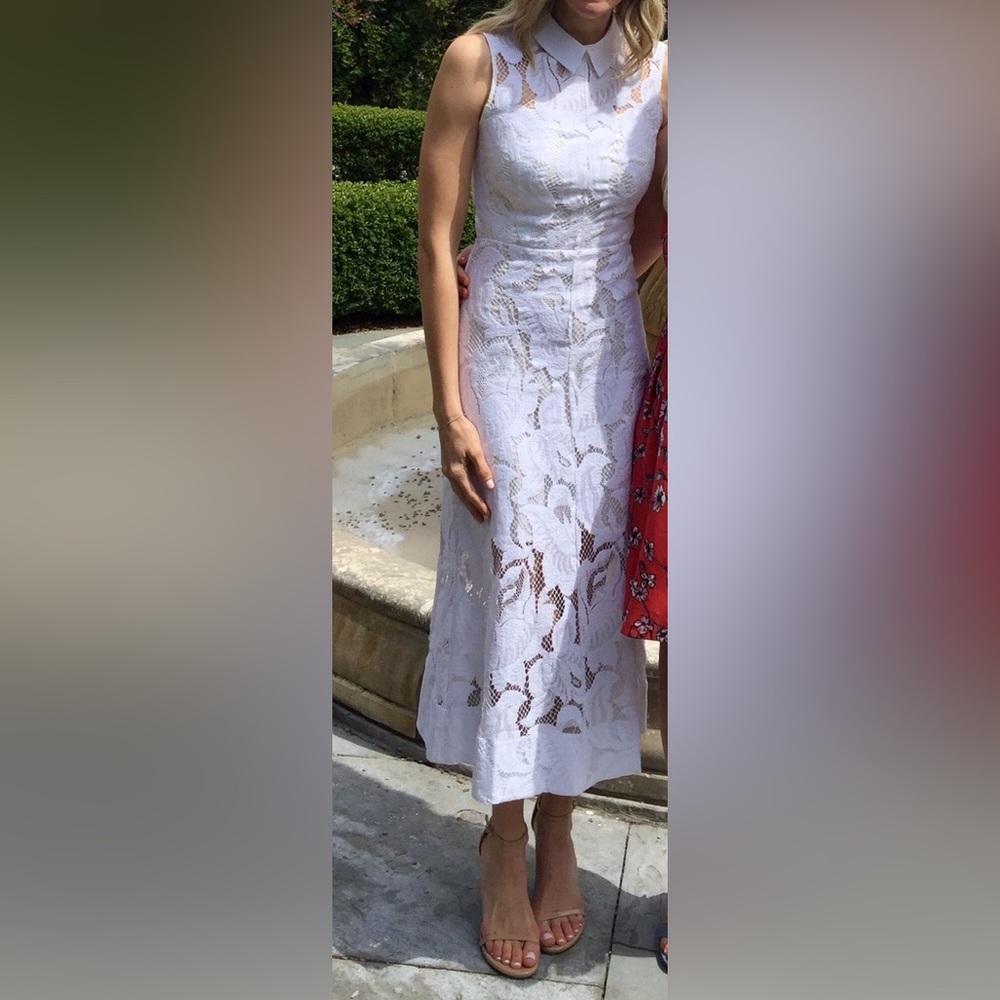 LOVER White Lace Midi Dress with Collar - Size 4